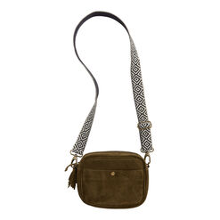 Olive Green Suede Crossbody Bag With Interchangeable Strap