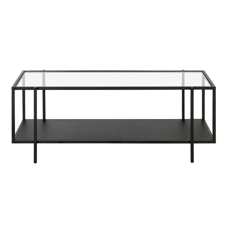 Tess Black Metal and Glass Top Coffee Table with Shelf image number 2