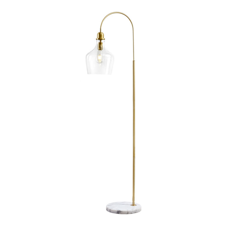 Meg Gold Metal And White Marble Arched Floor Lamp image number 1