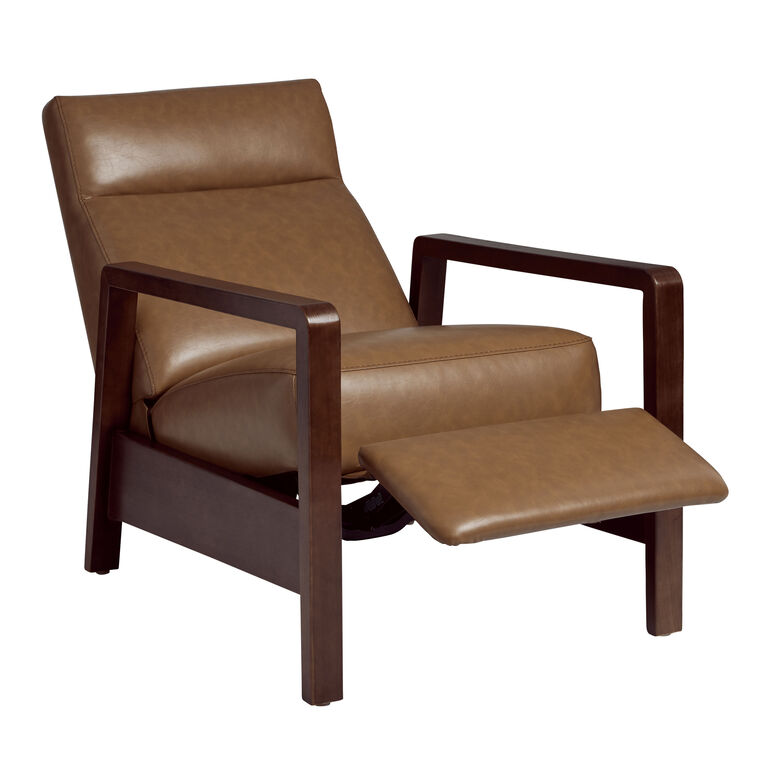Erik Brown Faux Leather and Wood Upholstered Recliner image number 4