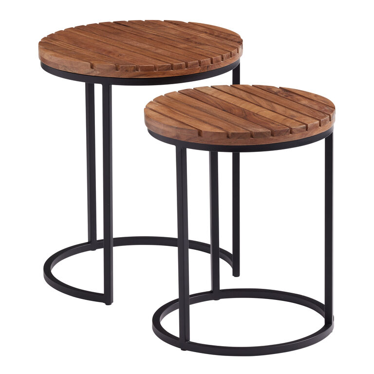 Duca Round Wood and Metal Outdoor Nesting Tables 2 Piece Set image number 1
