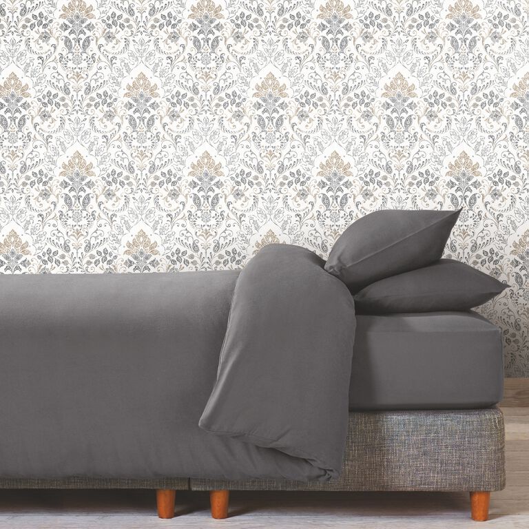 Taupe And Gray Persian Damask Peel And Stick Wallpaper image number 2