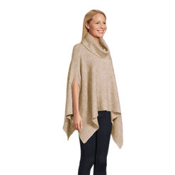 Marled Beige Recycled Yarn Cable Knit Turtleneck Poncho