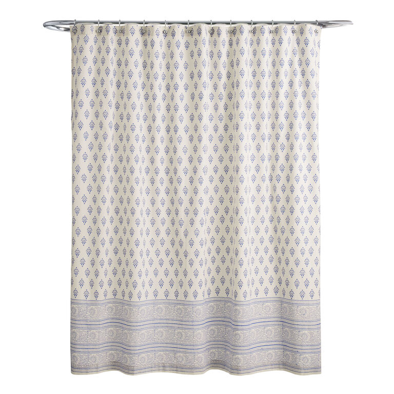 Chateau Blue And White Bhuti Block Print Shower Curtain image number 1