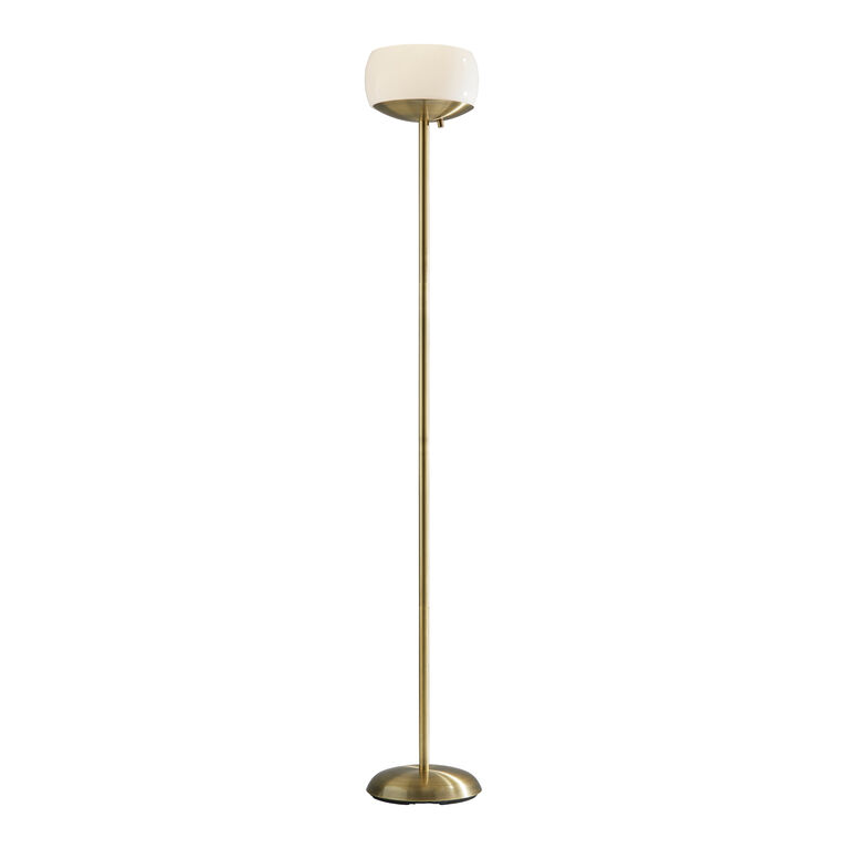 Siobhan Antique Brass and Opal Glass Torchiere Floor Lamp image number 1