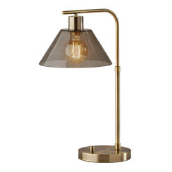 Lune Gray Smoked Glass Dome and Antique Brass Task Lamp