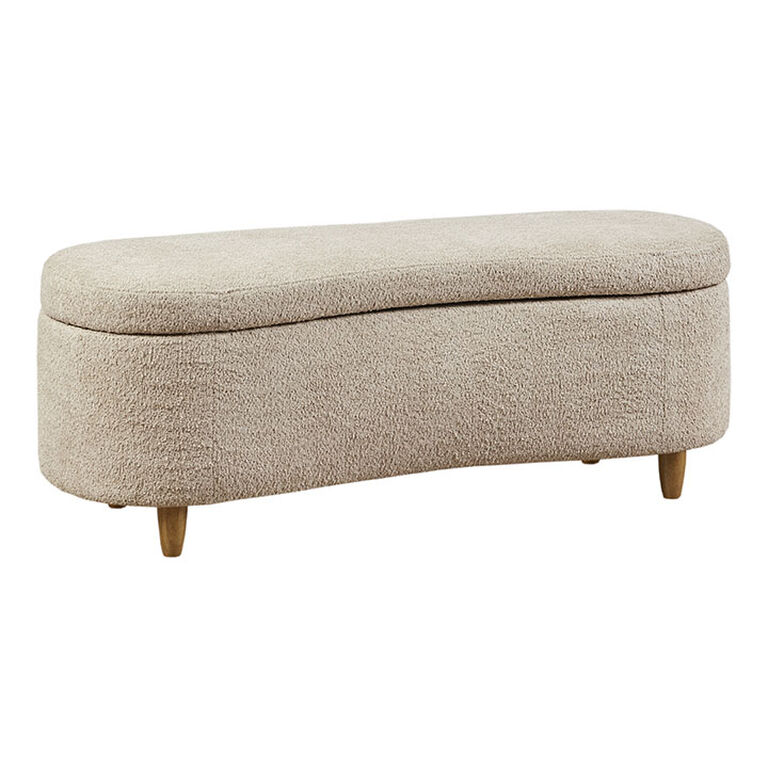 Belize Cream Boucle Curved Upholstered Storage Bench image number 1