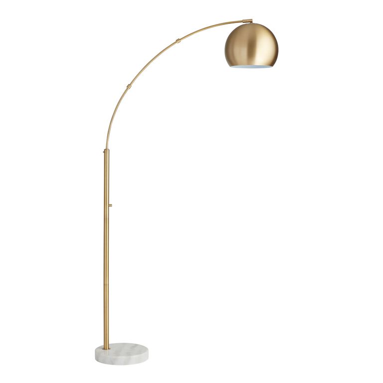 Hayden Brass And White Marble Arc Floor Lamp image number 1