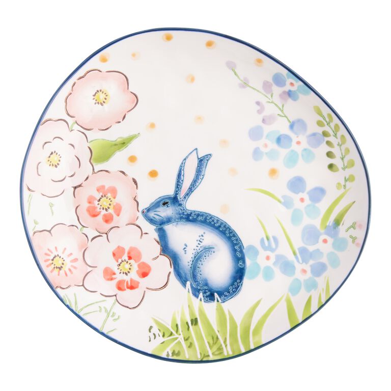 Multicolor Floral Bunny Hand Painted Salad Plate image number 1