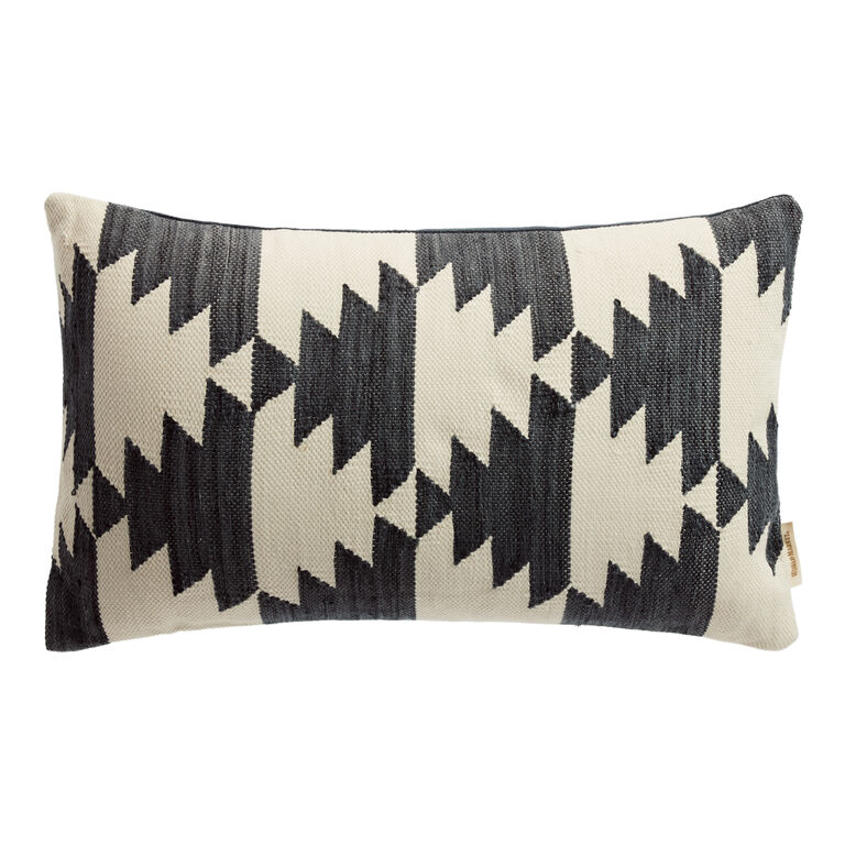 Black And Ivory Geometric Indoor Outdoor Lumbar Pillow image number 1