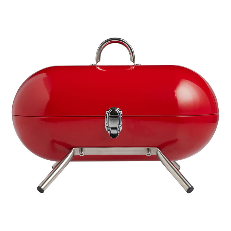 Oval Red Metal Portable Charcoal Barbecue Grill image number 2