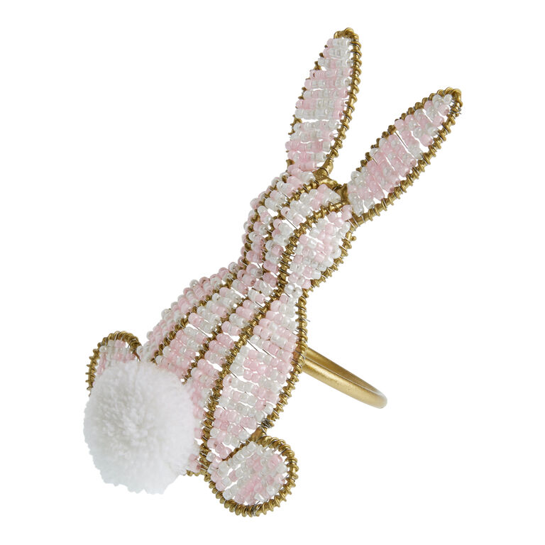 Pastel Pink Beaded Bunny Shaped Napkin Ring image number 3