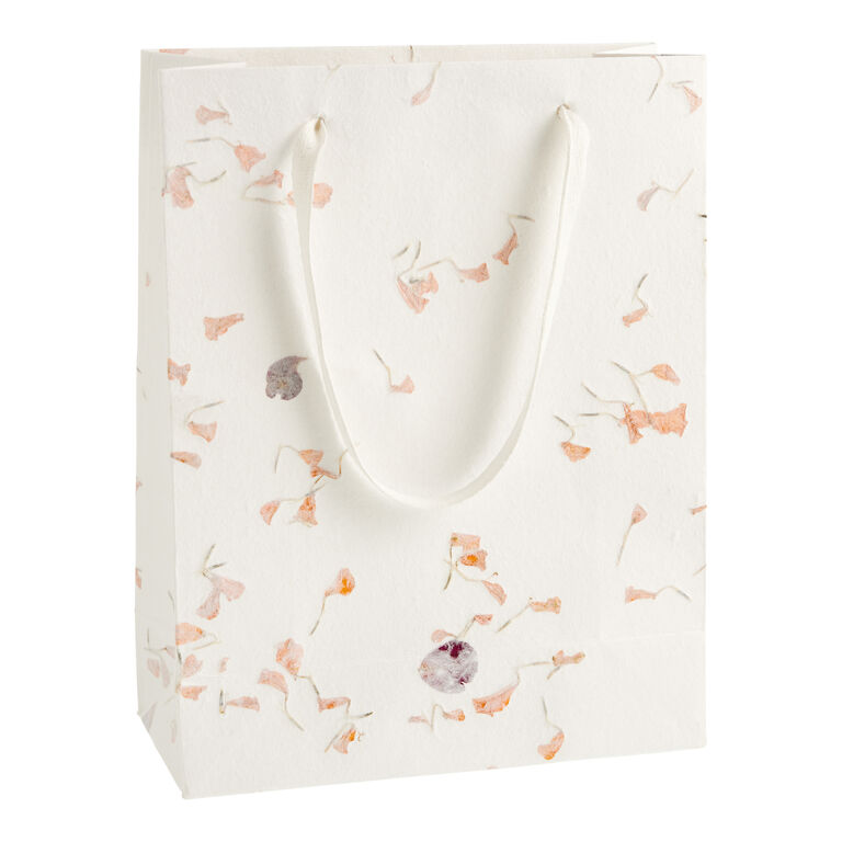 Medium Handmade White Cotton Pressed Flower Gift Bag image number 1