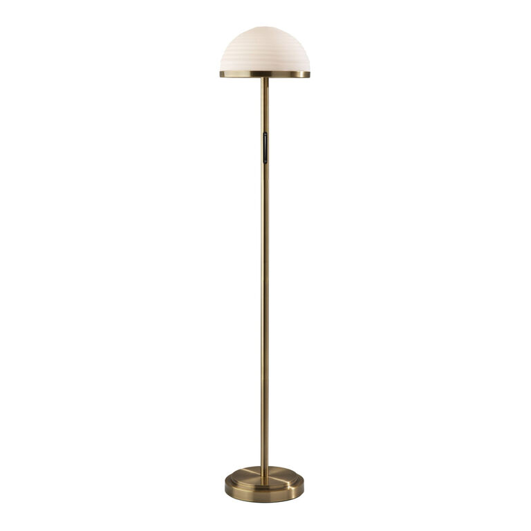 Milford Frosted Glass Dome and Antique Brass LED Floor Lamp image number 1