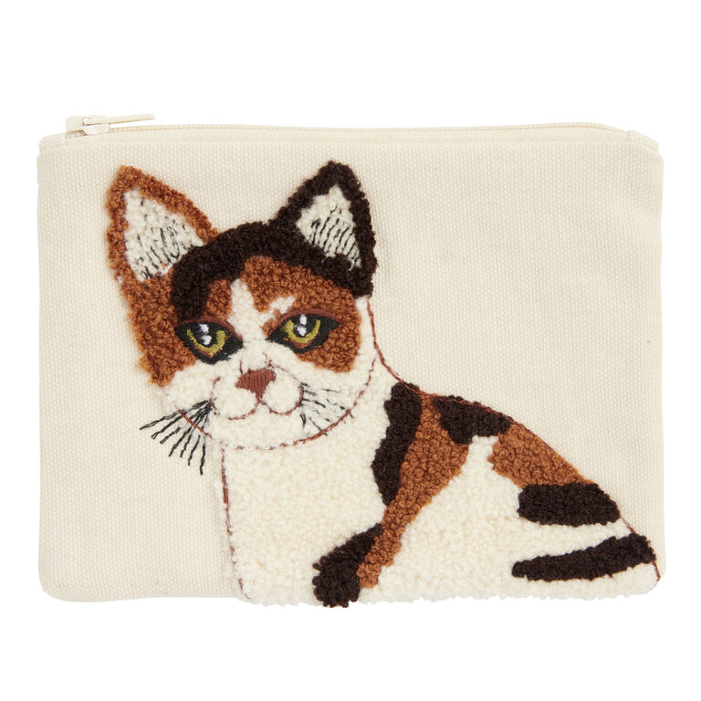 Ivory Calico Cat Embroidered Pouch image number 1