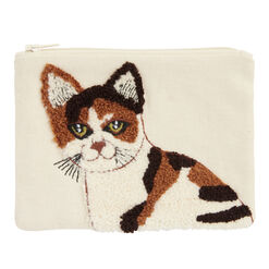 Ivory Calico Cat Embroidered Pouch