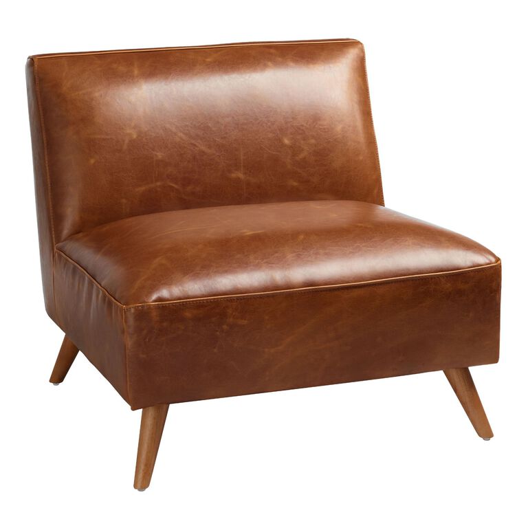 Huxley Cognac Mid Century Armless Chair image number 1