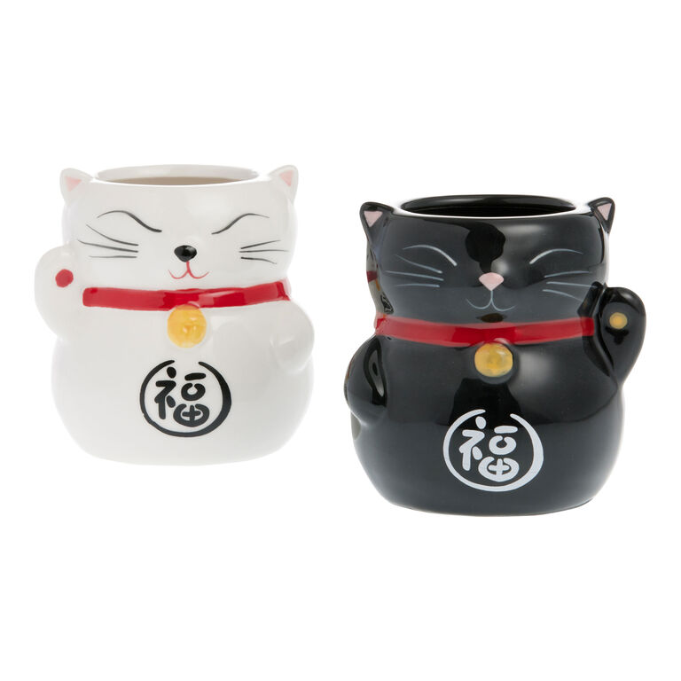 Lucky Cat Figural Ceramic Teacup Set of 2 image number 1