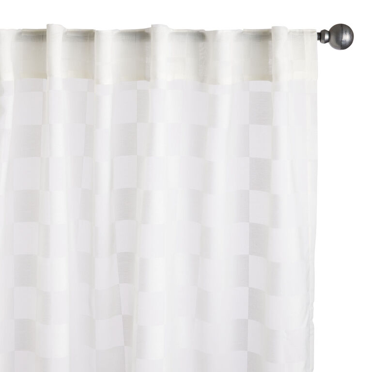 Ivory Checkered Burnout Sheer Sleeve Top Curtains Set of 2 image number 1