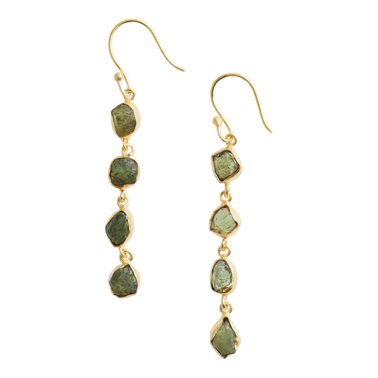 Gold And Green Semiprecious Apatite Dangle Earrings image number 1