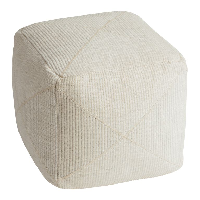 Square Ivory Plush Textured Pouf image number 1
