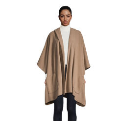 Taupe Fleece Hooded Wrap With Pockets