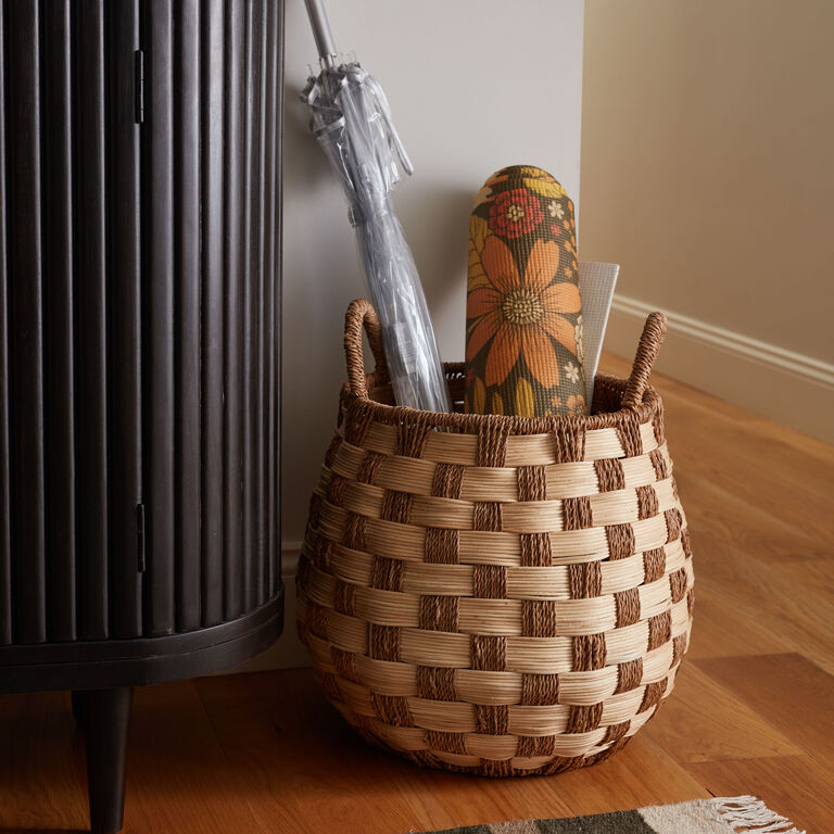 Edith Seagrass And Rattan Checkered Tote Basket image number 2
