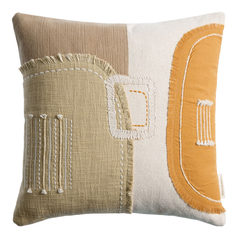 Taupe And Orange Patchwork Throw Pillow image number 1