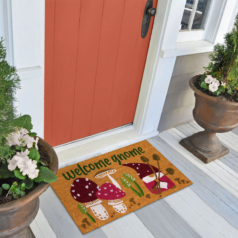 Red and Brown Welcome Gnome Coir Doormat image number 2