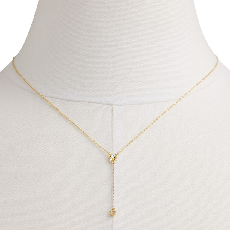 Cubic Zirconia 14k Gold Plated Flower Charm Lariat Necklace image number 2
