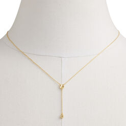Cubic Zirconia 14k Gold Plated Flower Charm Lariat Necklace