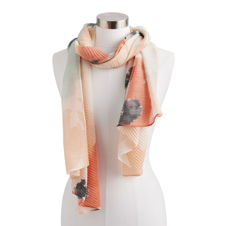 Coral And Seafoam Recycled Yarn Abstract Watercolor Scarf image number 1