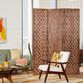Brown Carved Wood Geo 3 Panel Folding Screen image number 1