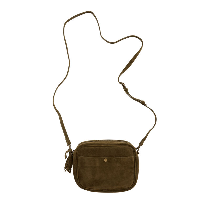 Olive Green Suede Crossbody Bag With Interchangeable Strap image number 3