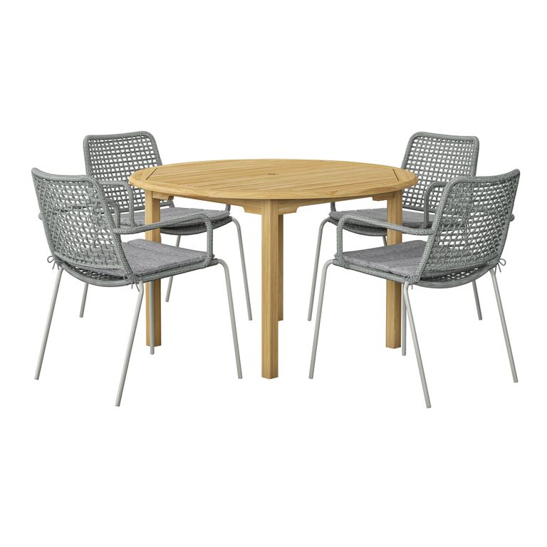 Fresia Teak Wood And Woven Rope 5 Piece Outdoor Dining Set image number 1