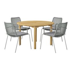 Fresia Teak Wood And Woven Rope 5 Piece Outdoor Dining Set