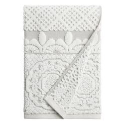 Lacey Ivory And Gray Sculpted Lattice Bath Towel