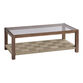 Lincoln Wood and Jute Glass Top Coffee Table with Shelf