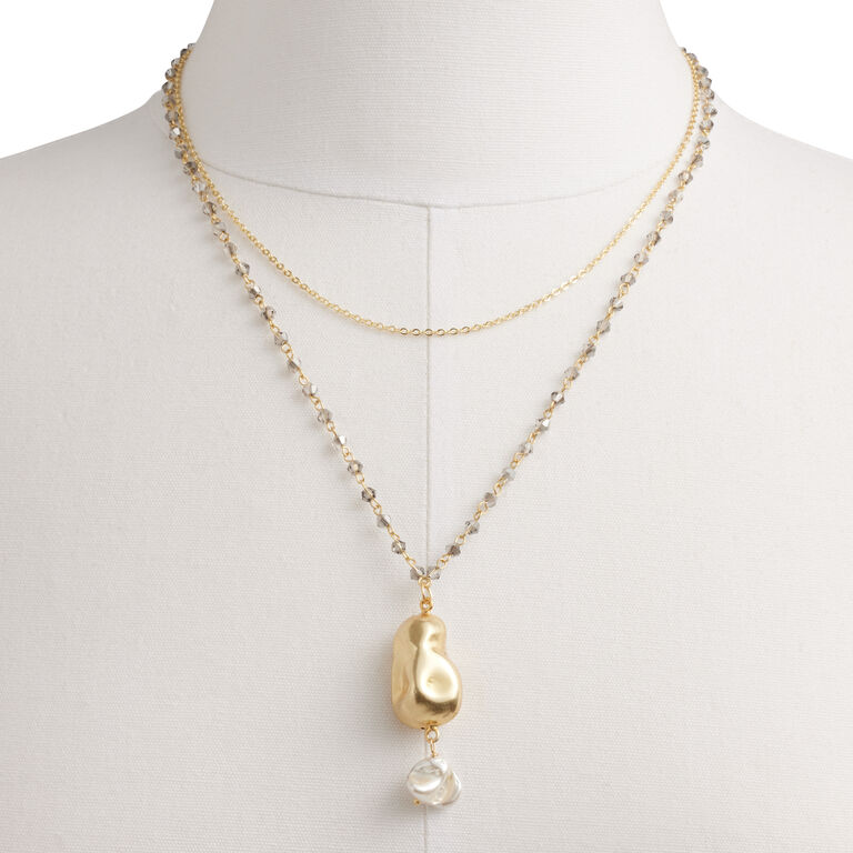Gold Baroque Pearl Chain Necklaces 2 Pack image number 2