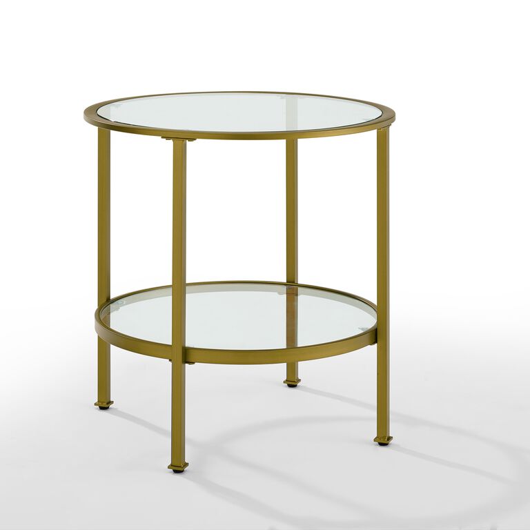 Milayan Round Metal and Glass End Table With Shelf image number 2