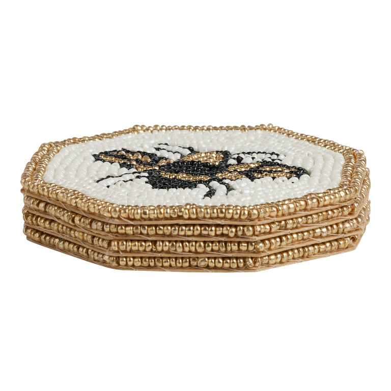White And Gold Beaded Bee Coasters 4 Pack image number 2