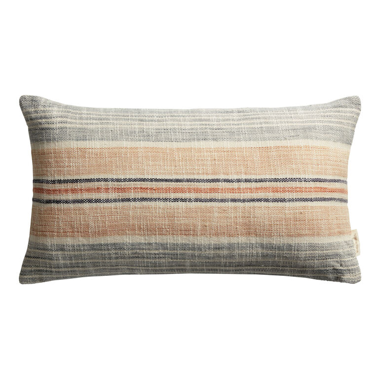 Taupe and Green Stripe Indoor Outdoor Lumbar Pillow image number 1