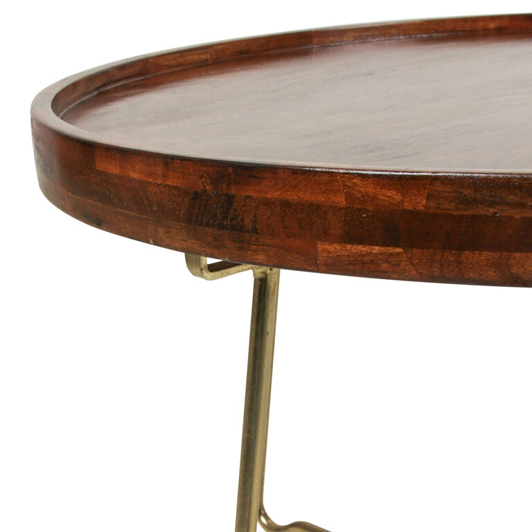 Keesey Round Wood and Metal Tray Top Folding Coffee Table image number 5