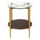 Mae Round Gold Metal and Walnut Glass Top Side Table image number 1