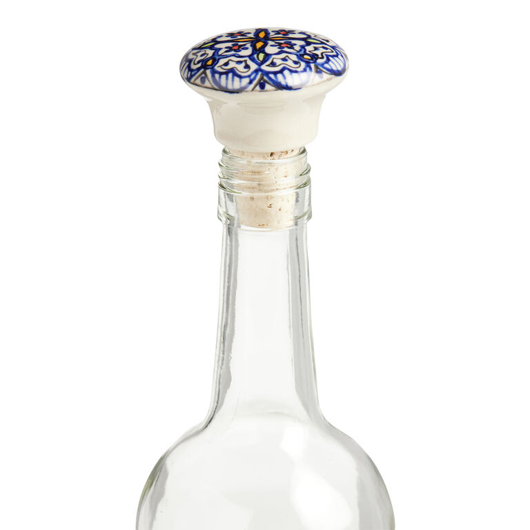 Tunis White And Blue Hand Painted Bottle Stopper image number 1