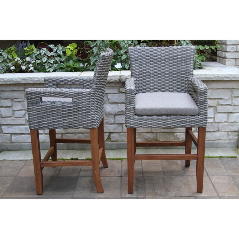 Kimo Gray All Weather Wicker Outdoor Counter Stool Set of 2 image number 2