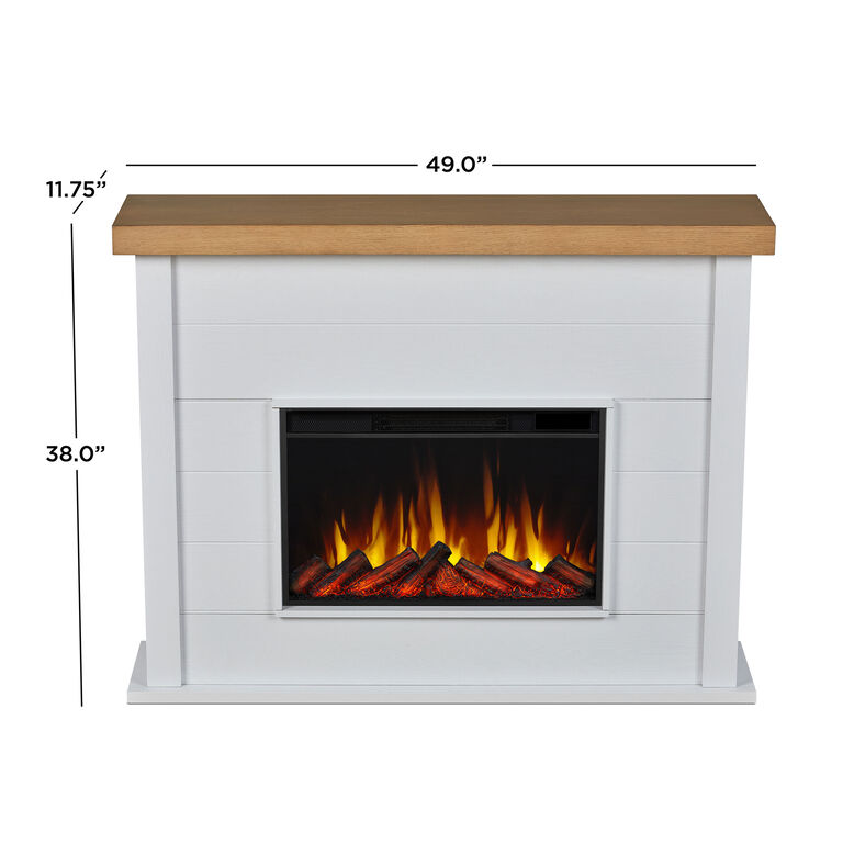 Whitscar White Wood Shiplap Electric Fireplace Mantel image number 7