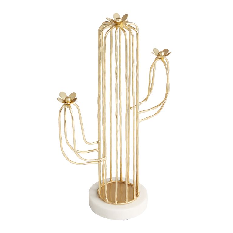Gold Wire Cactus on Marble Stand Decor image number 1