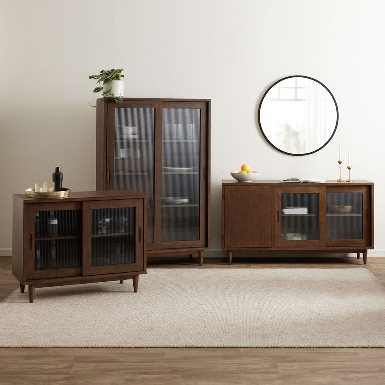 Kellen Fluted Glass and Walnut Storage Furniture Collection image number 1
