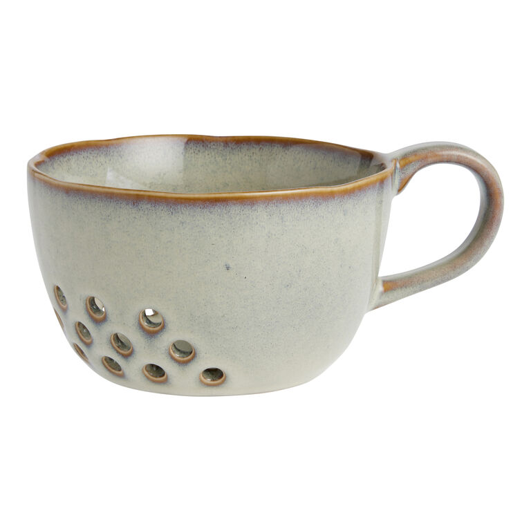 Ivory Reactive Glaze Ceramic Mug-Shaped Colander image number 1